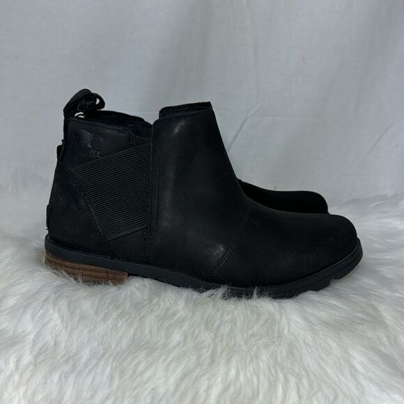 Sorel Emilie Black NWT Leather Waterproof Impermeable Booties Sz 7 - Picture 5 of 8